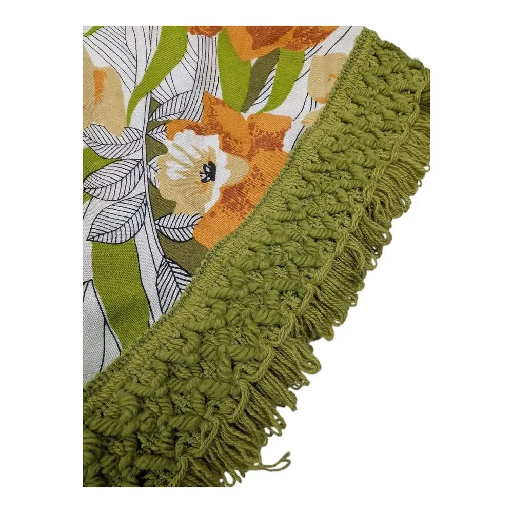 Round Terry Table Cloth w/ Fringe Green Orange Patio Table Covering 60”